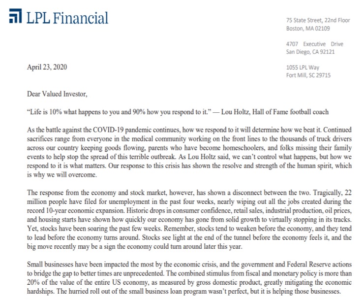 Client Letter | How We Respond Matters, Revised | April 23, 2020