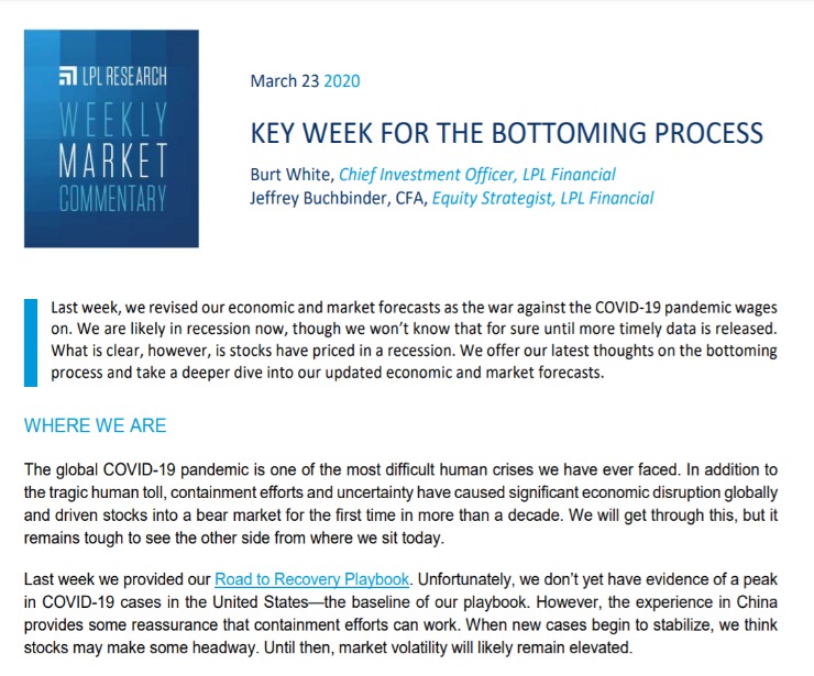 Key Week for the Bottoming Process | Weekly Market Commentary | March 23, 2020